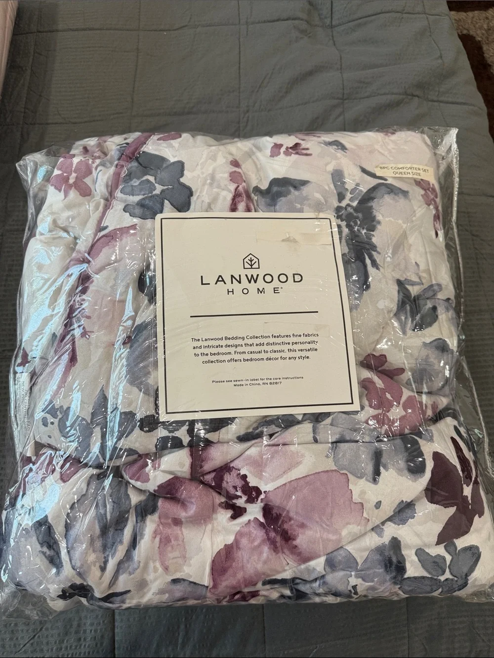 Floral Quilted Comforter - White with Purple & Blue Flowers